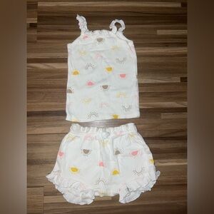 Rachel Zoe White Tank Top & Ruffle Shorts with Yellow Sun Motif